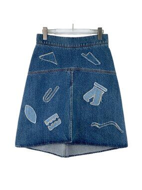 Chanel Navy Blue Appliqué Cotton Denim Skirt